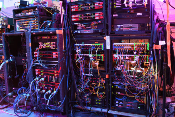 skrzynie rack firmy ATK Audiotek wykorzystywane podczas Super Bowl LVIII, wypełnione modułami Focusrite RedNet (fot. Bill Brungard)
